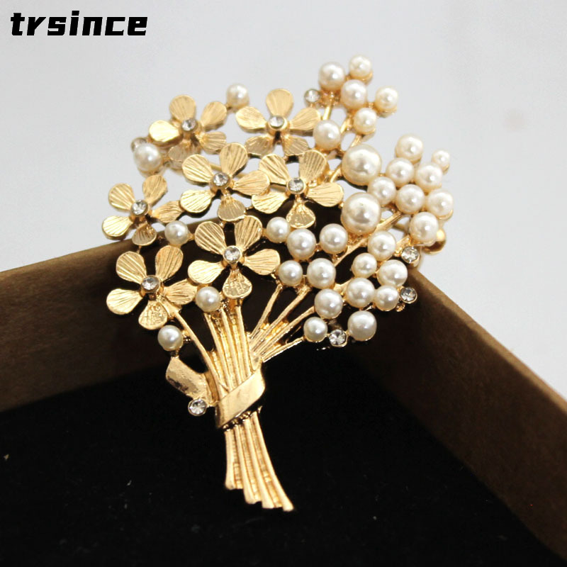 Women Accessories Bouquet - Panie delikatny bukiet perła broszka uroczy